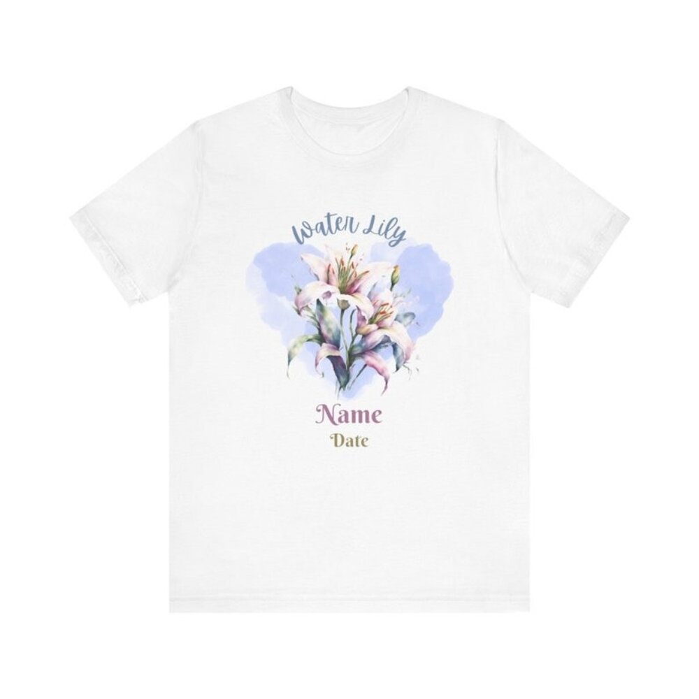 July Birth Month Flower, Water Lily T Shirt Personalized with Your Name & Date